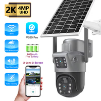 Solar Powered Camera 2K 4 Megapixel Dual Lens PTZ Dual Screen PIR Body Tracking Outdoor WIFI Secure CCTV Surveillance IP Came