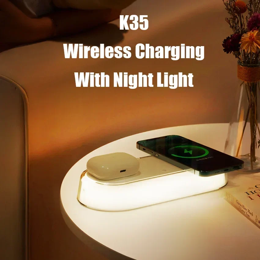 15W Multi-functional Wireless Charger Adjustable Nightlight Touch Mobile Phone Wireless Charger For All Mobile Phone Headphones