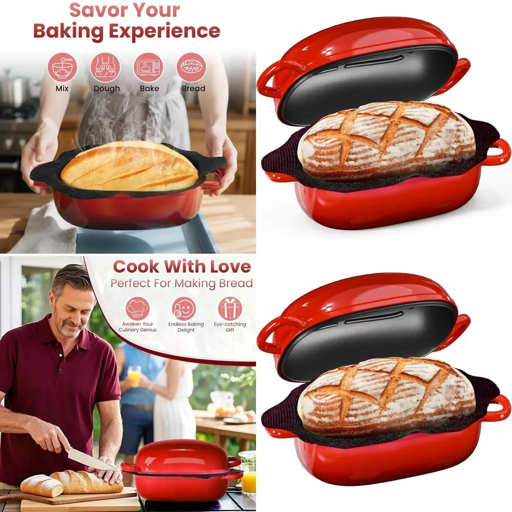 

2.5 Quart Blue Cast Iron Dutch Oven with Silicone Liner for Sourdough Bread Baking, Perfect Gift for Bakers