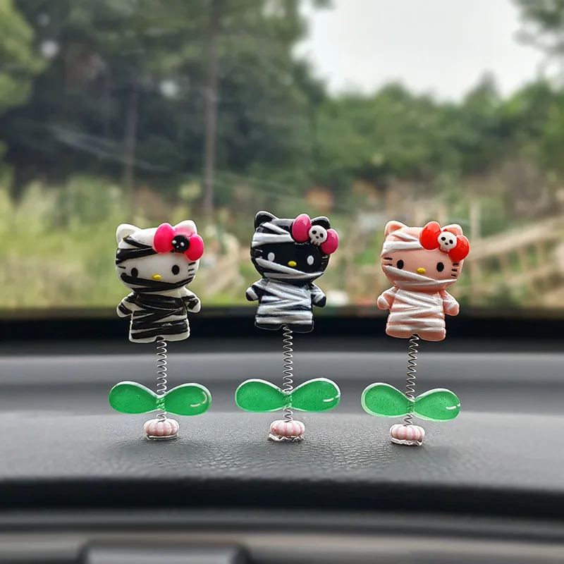 Kawaii Vehicle Mounted Center Console Shake Head Ornaments Anime Cartoon Kt Cat Car Car Interior Decoration Desktop Decorations