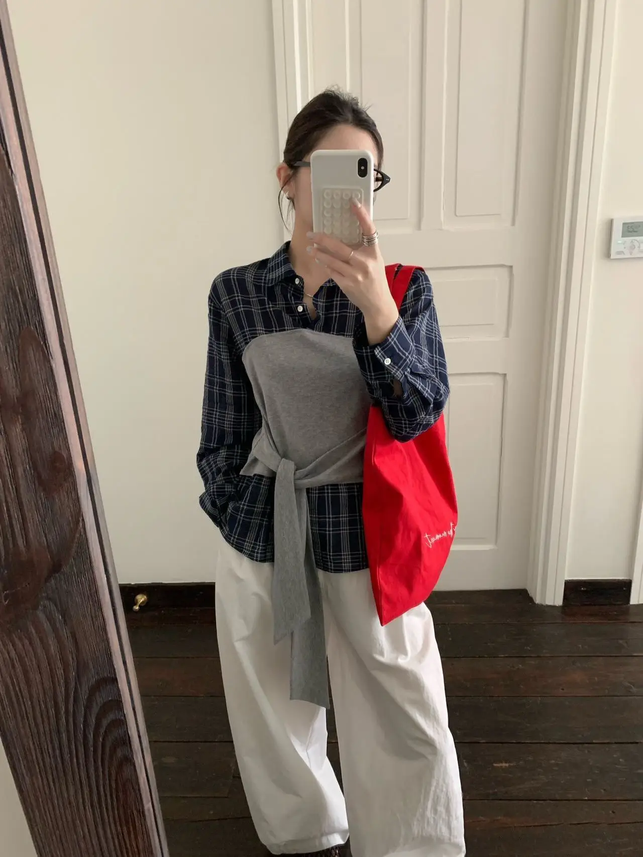

Spring TE Korean Style Design Small Audience Waist-Cinching Women's Casual Patchwork Plaid Shirt Slim Fit Collar Long Sl...