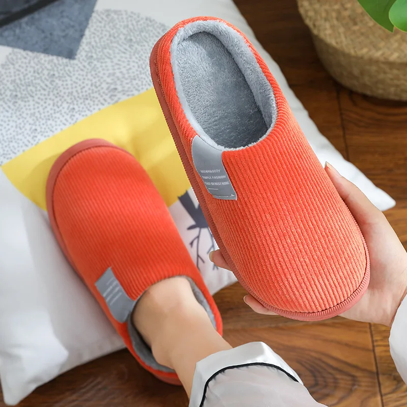 Autumn Winter Fleece-Lined Thickened Cotton Slippers Women\'s Anti-Slip Soft Bottom Home Couple Hair Slippers Wholesale