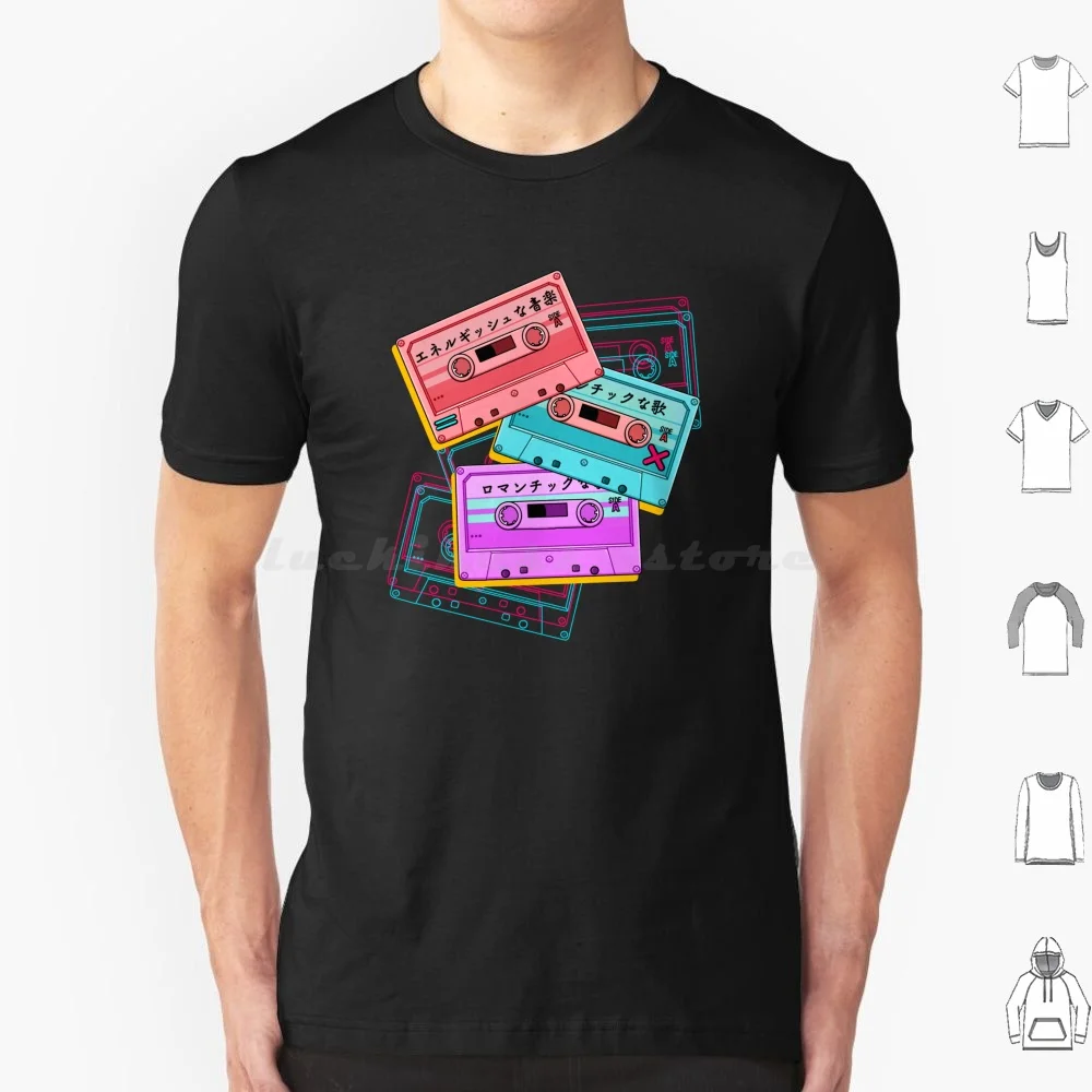 Japanese Version : The Cute Set Of Retro Mixtapes ( 80S , 90S Style ) On The Black Background T Shirt Cotton Men Women Diy