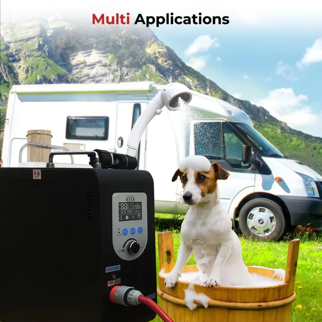 سخان مياه بروبان LCD صغير الحجم محمول بقدرة 4500 مللي أمبير في الساعة لعام 2025 - دش خارجي ساخن فوري مع نظام مضخة إيقاف التشغيل الآمن التلقائي