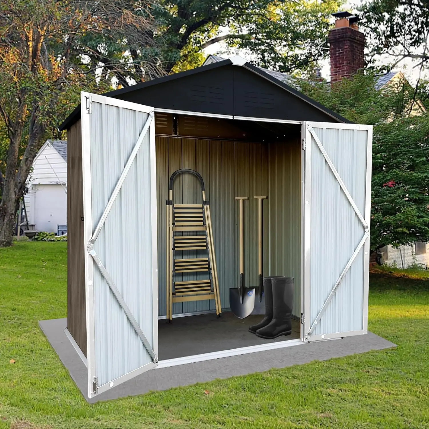 4x6 Feet Outdoor Storage Shed,Double Doors with Latch,Weatherproof Metal Garden Tool Shed for Backyard Patio,Shutter Vents