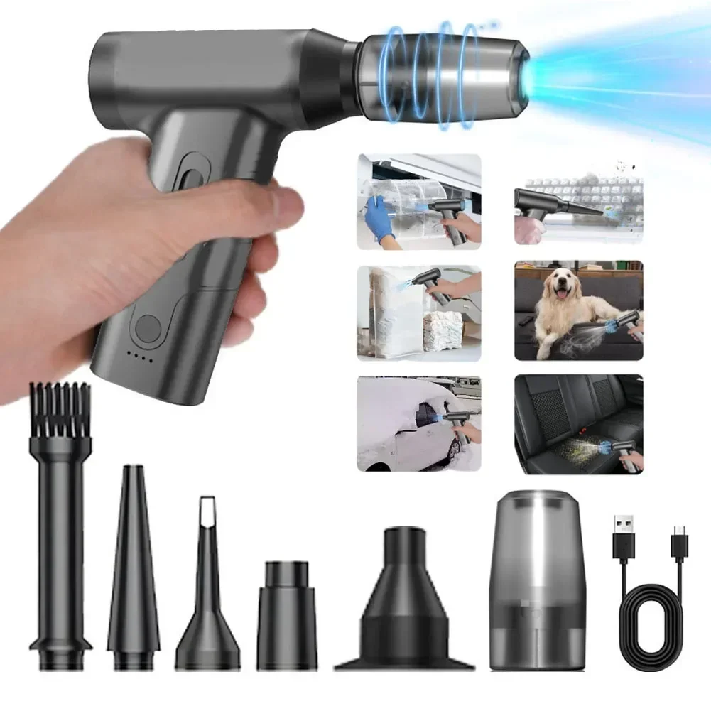 Electric Air Duster Blow-suction Integrated Dust Blower Adjustable 110000RPM Jet Blower Rechargeable Turbo Jet Fan Cleaning Tool