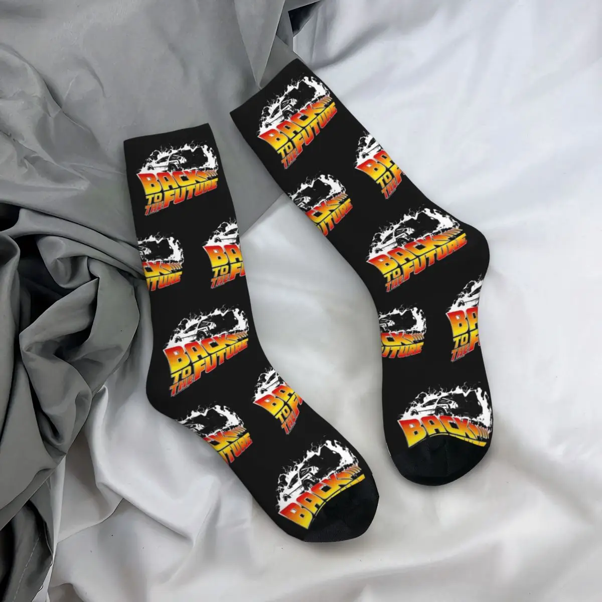 Men Women Back To The Future DeLorean White Stencil Socks Soft Funny Happy Socks Novelty Accessories Middle Tube Socks