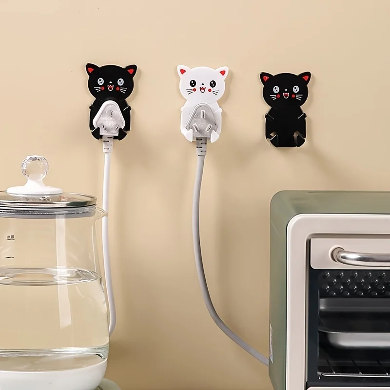 Cartoon Plug Hooks, Heavy-Duty Self-Adhesive Hooks, No Drilling Power Cord Organizer, Kitchen Wall Socket Cable Holder