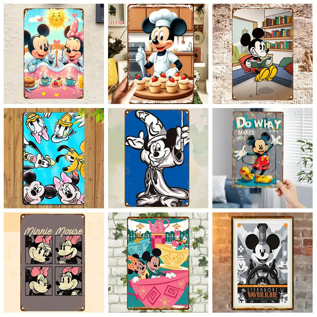 

Miniso Mickey Happy Daily Life Collection Poster Metal Plaque Retro Decorative Plate Bar Garage Club Metal Sign Wall Decoration