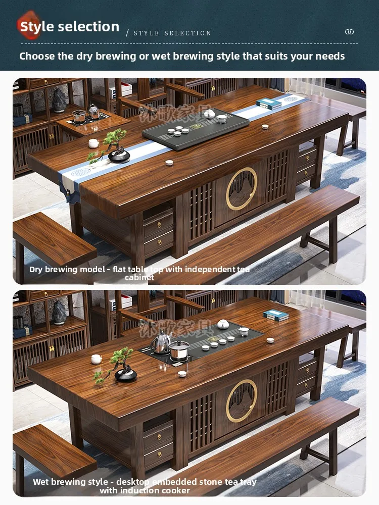 CX new Chinese large board tea table and chair combination one table and five chairs living room home office tea table