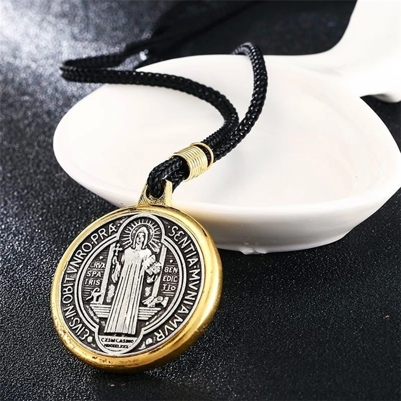 Saint Benedict Necklace Holy Catholic Patron Medal Cross Religious Jewelry Pendant Rope Charms For Women Men