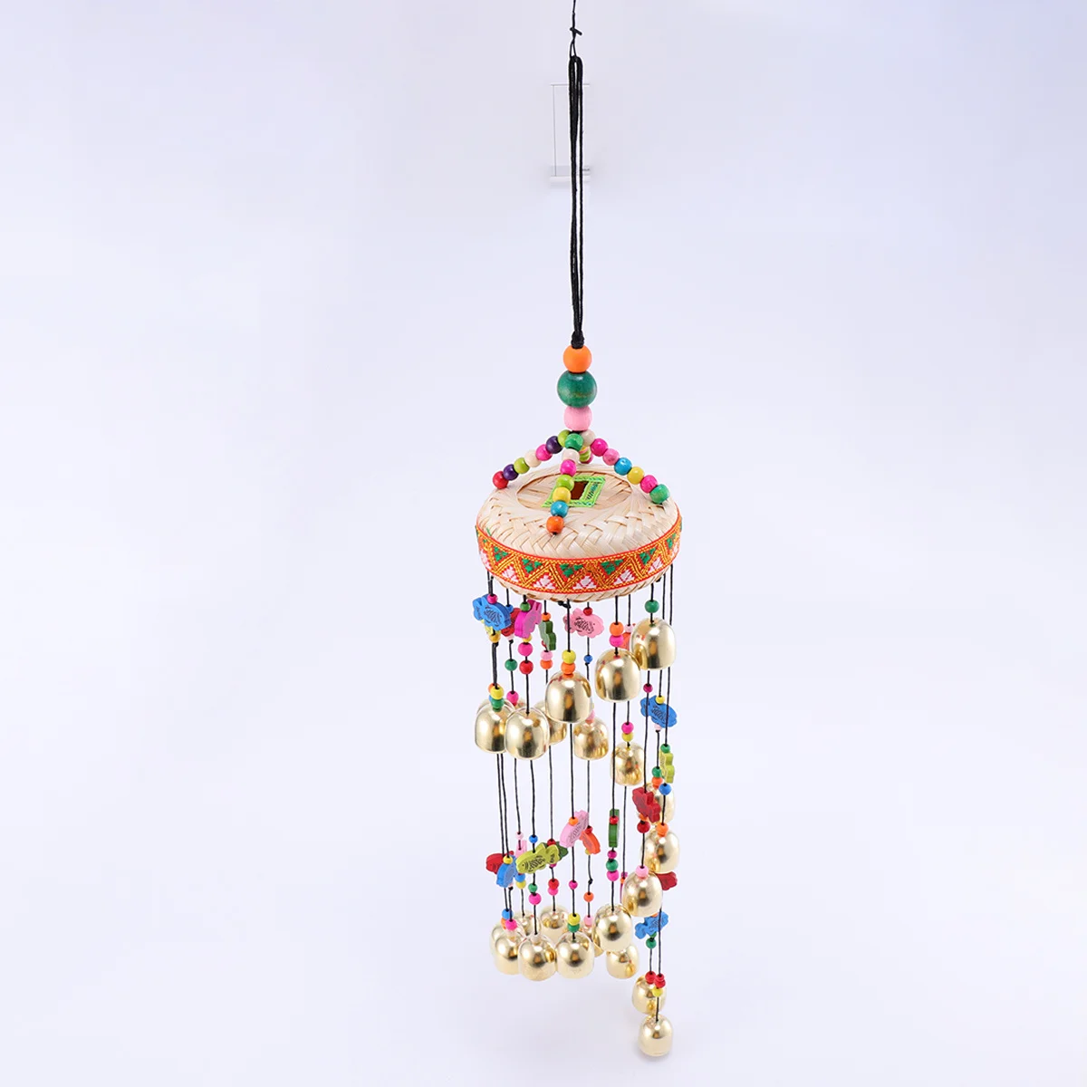 

Premium Metal Ethnic Chime Hanging Decorative Colorful Knitting Drum Copper Bell Bead Ornament For Car