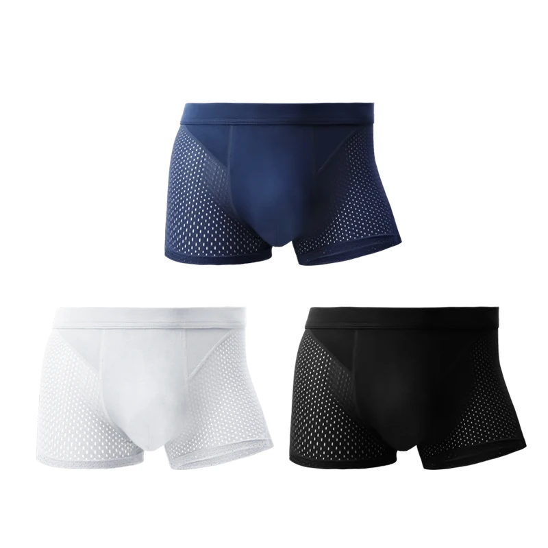

3pc Men's ice silk flat briefs summer thin Modal mesh breathable boxer shorts boys