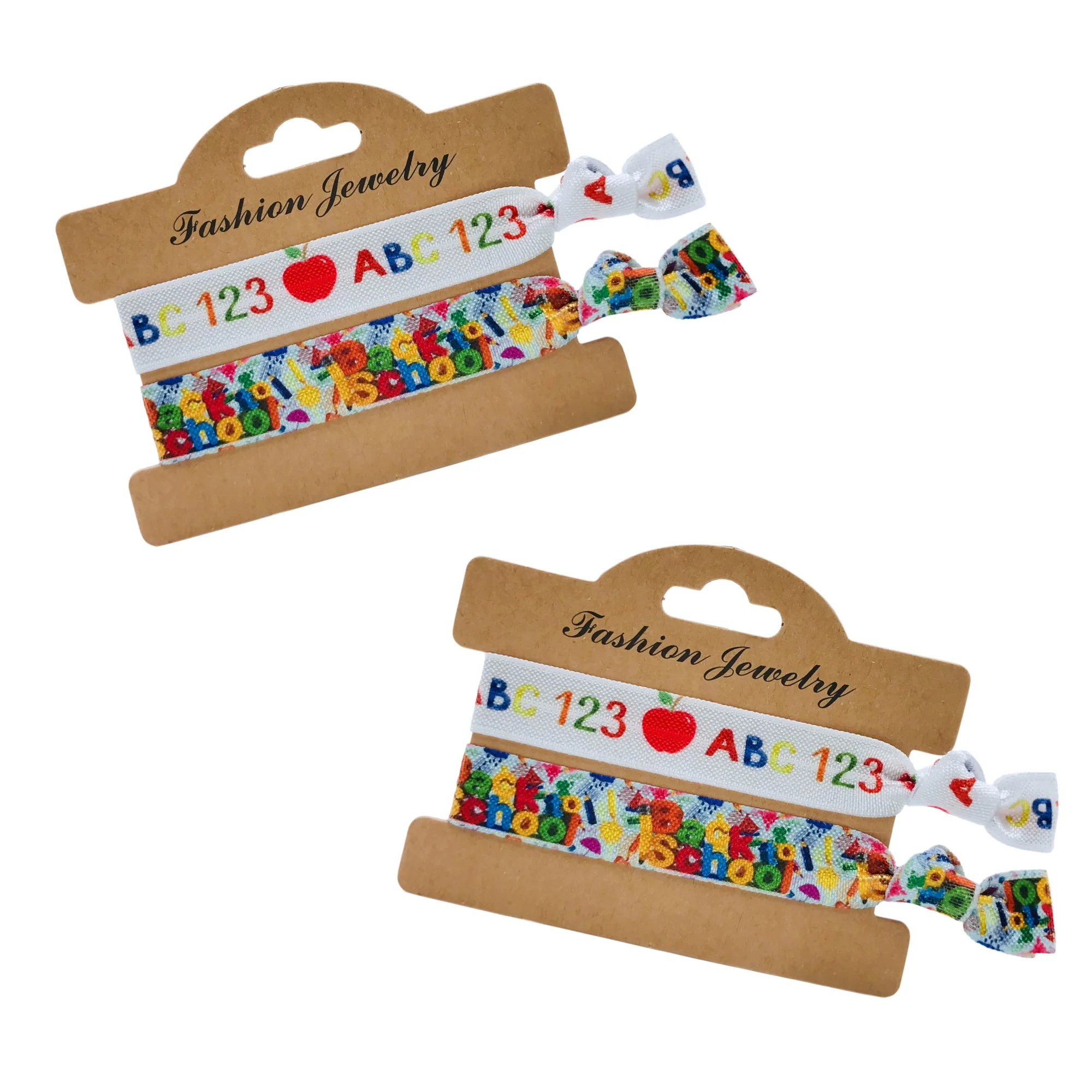 20 Packs Back to School Gifts Hair Tie Bracelet ABC123 Print Ponytail Holder Girls Elastic Hair Band Wristbands Hair Accessories
