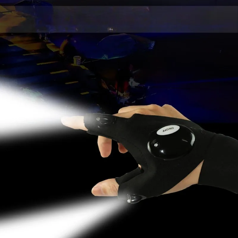 LED Flashlight Luminous Fishing Gloves Emergency Repair Night Fishing Lighting Gloves Finger Light Gloves