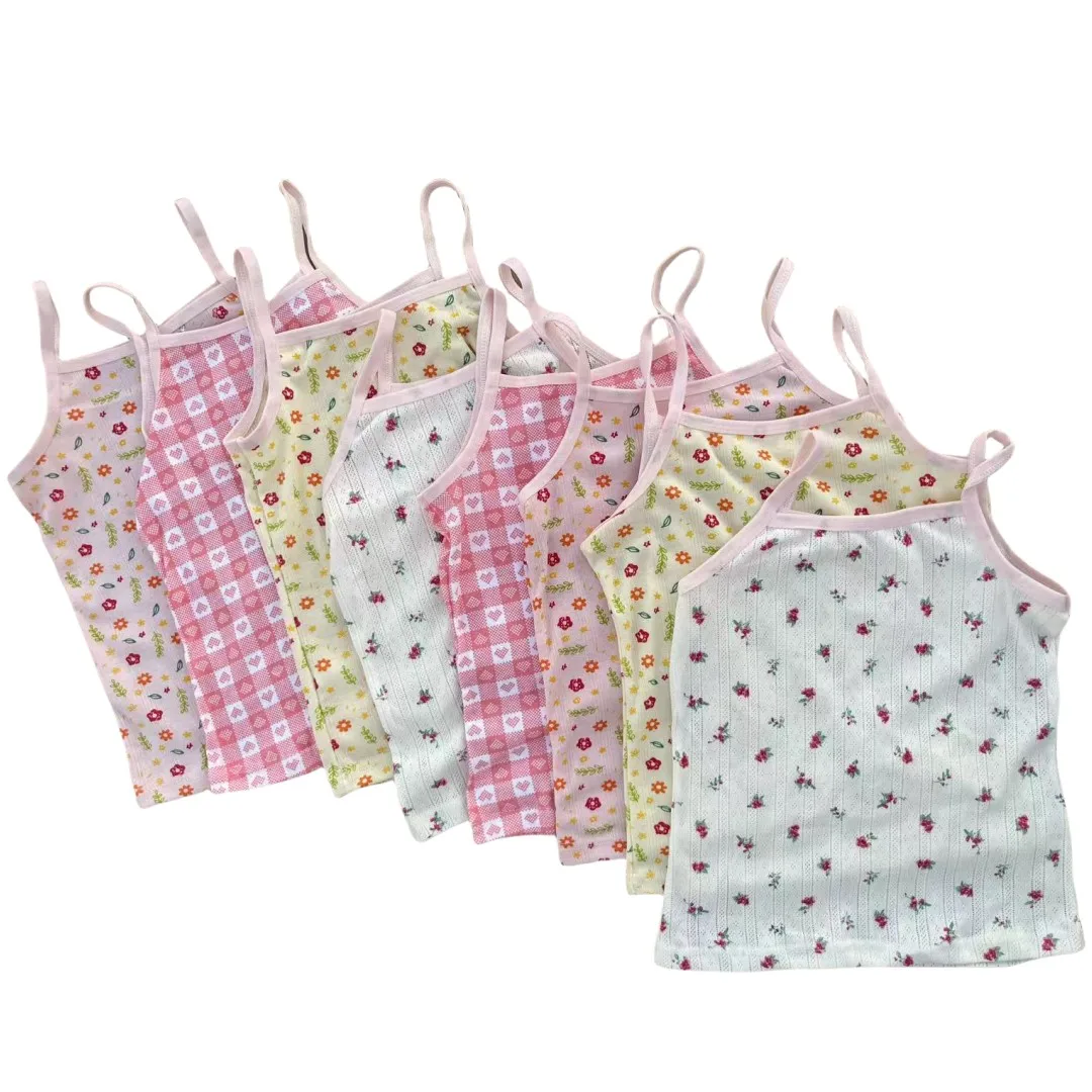 3pcs/Lot Breathable Cotton Singlet Tops for Girls Quality Kids Undershirts Cute Tank Tops Size 3-10T
