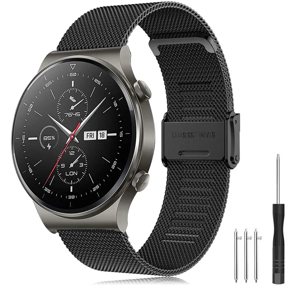 Band for Samsung Galaxy Watch 3 45mm /Watch 46mm/Gear S3 Frontier/Classic, 22mm Stainless Steel mesh Strap For Huawei Watch GT2