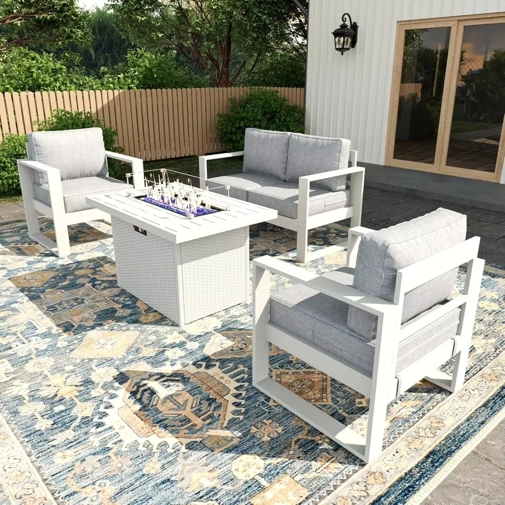 Terrace Seat Set Balcony Furniture Quick Assembly Outdoor Dialogue Set Metal Garden Sofa with Fire Table