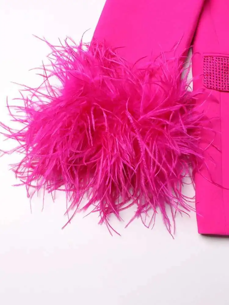 سترة مزينة بالماس مزين بالترتر للنساء ، زر واحد ، تصميم أنيق للأزياء ، لون ثابت ، جديد ، صيف ، XF1980 ،