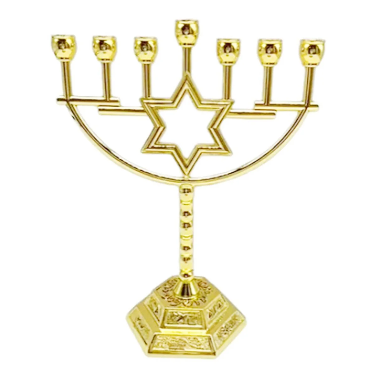 Metal Candlestick Hanukkah Holder Shabbat Holders Hexagonal Star Pendant Candelabra Decor 7 Branch Candle Stand Holder