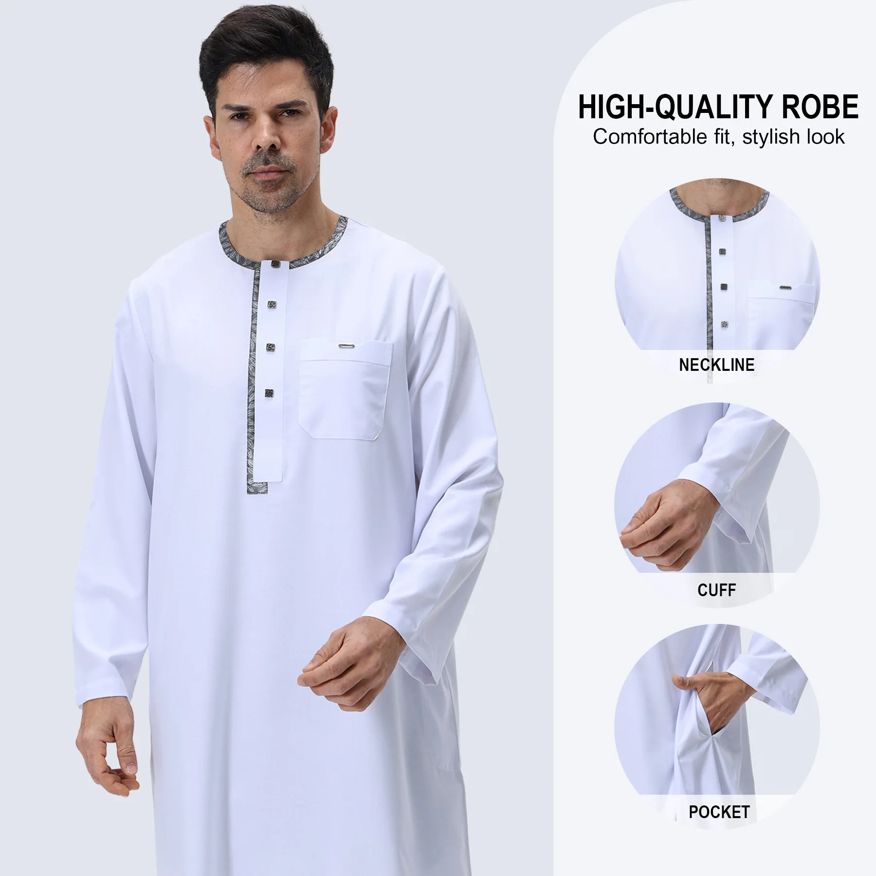 

Eid Saudi Men Robe White Jubba Thobe Muslim Dress Abaya Dubai Kaftan Turkey Caftan Arabic Daffah Dishdasha Thoub Islam Clothing