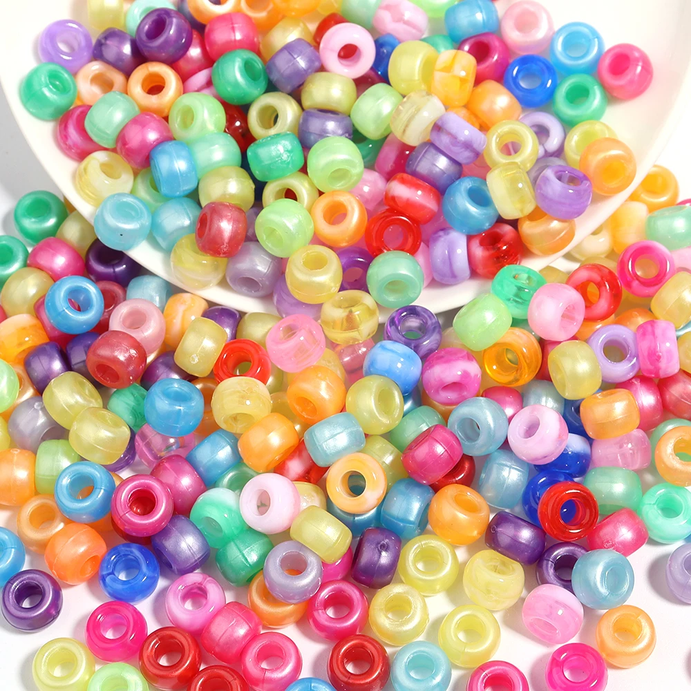 200/500 Stück gemischte Farben, große Lochperlen aus Acryl, lose Abstandsperlen für Schmuckherstellung, DIY-Armbänder, Haarflechten, Bastelzubehör – Detail 5