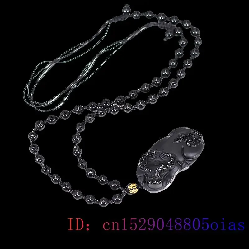 Obsidian Buffalo Pendant Carved Necklaces Necklace Gemstones Jewelry Charms Gifts for Women Stone Gemstone Natural Black