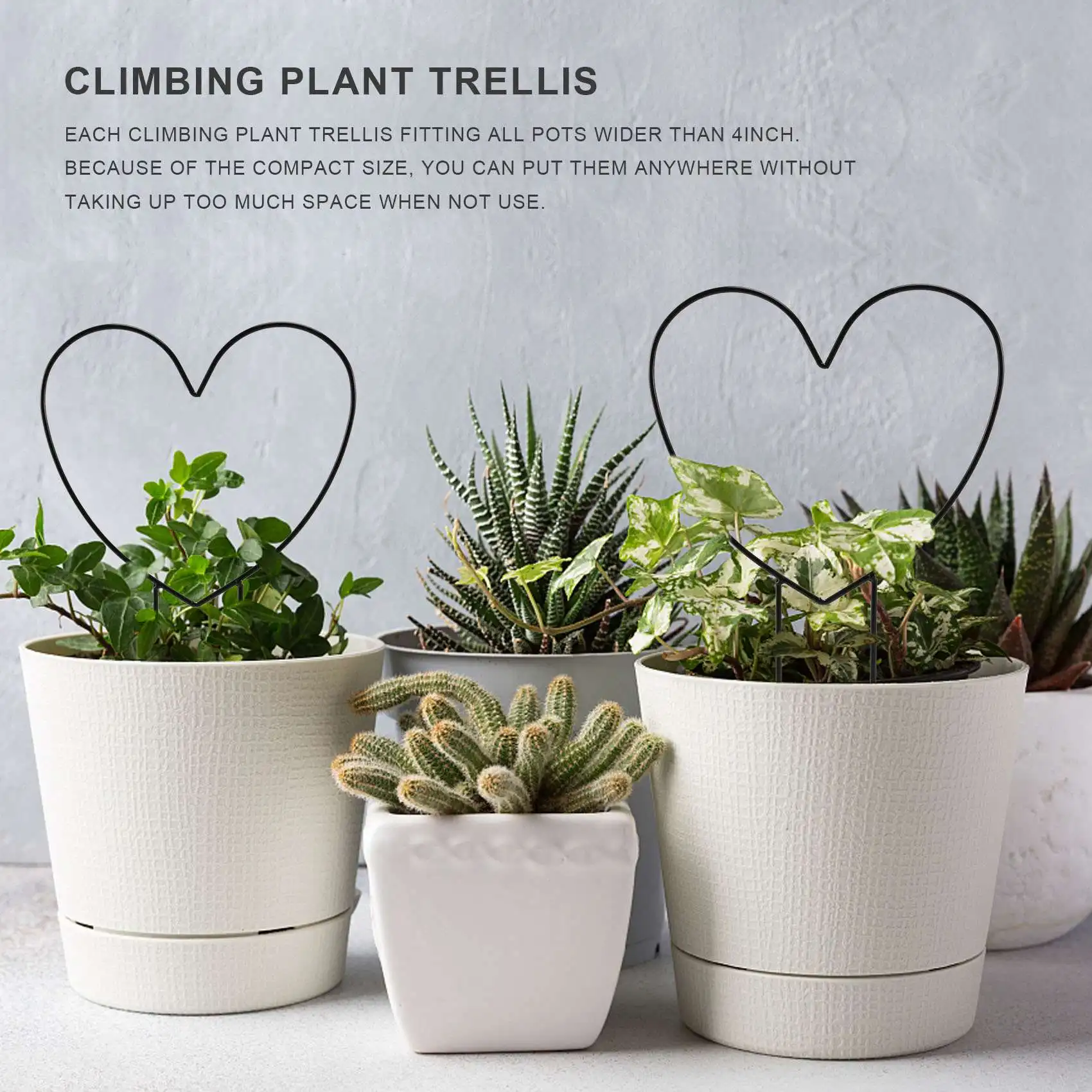 AT02-4 Packs Of 13-Inch Heart-Shaped Plant Support Frames For Home Garden Balcony Paddock, Potted Vine Decoration