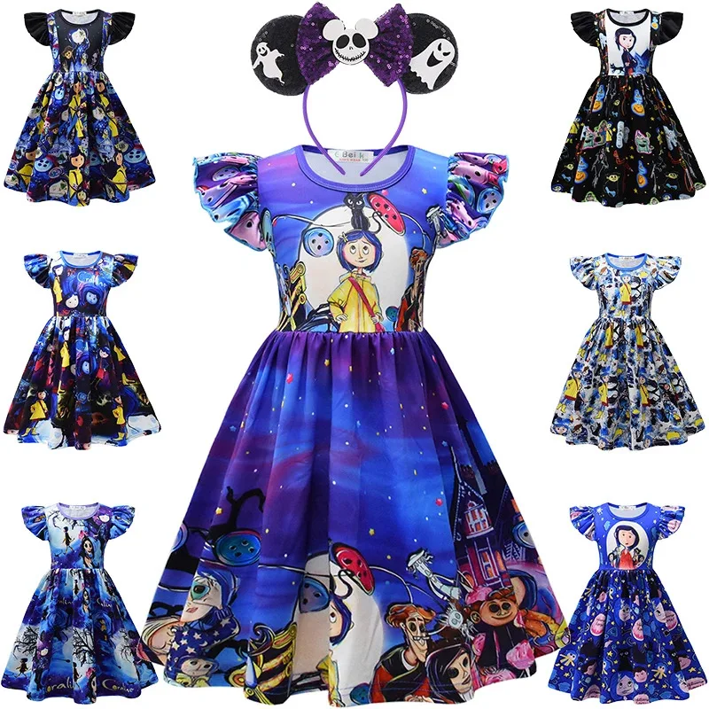

2024 New Halloween Children Cosplay Coraline Party Dress for Girls Carnival Fantasy Kids Horror Ghost Ghost Mother Witch Costume