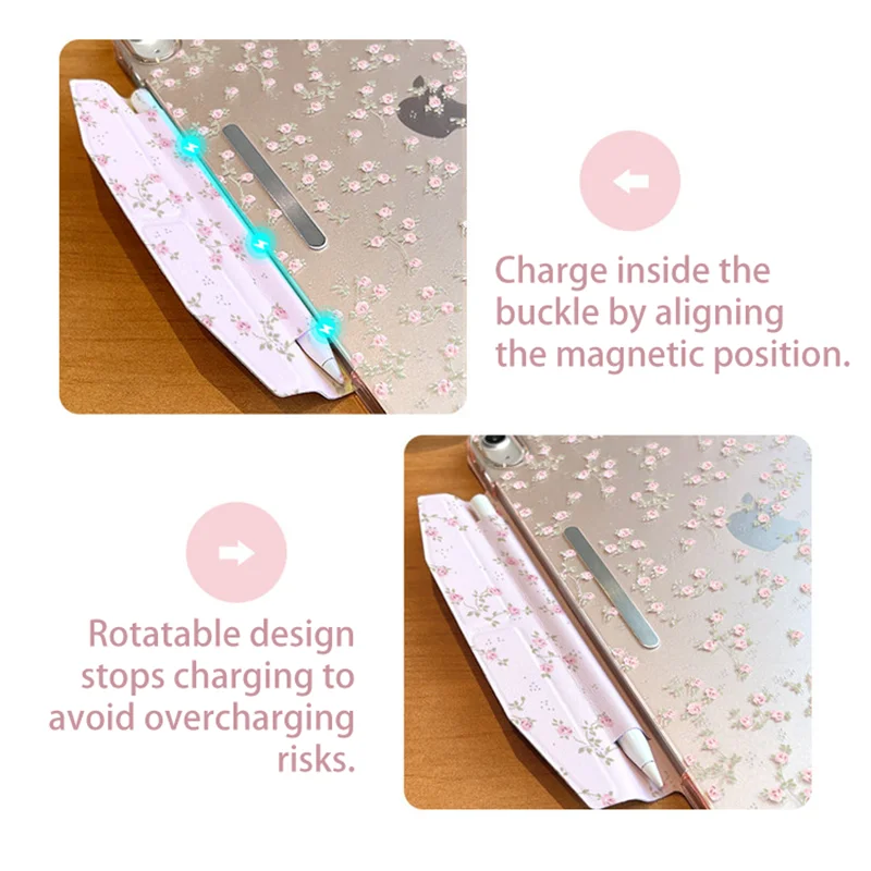Sweet Rose iPad Cover For 2026 iPad Air11 2025 Pro11 Pro13 10th 11th Built-in Pencil Pocket Fit Stylus Auto Wake Sleep