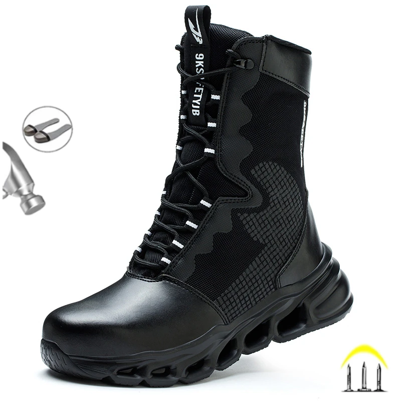 

New Fashion 2024 Men Boots Safety Shoes Security Steel Toe Cap Military Boots Working Steel Toe Anti-Smashing Men's Work Boots