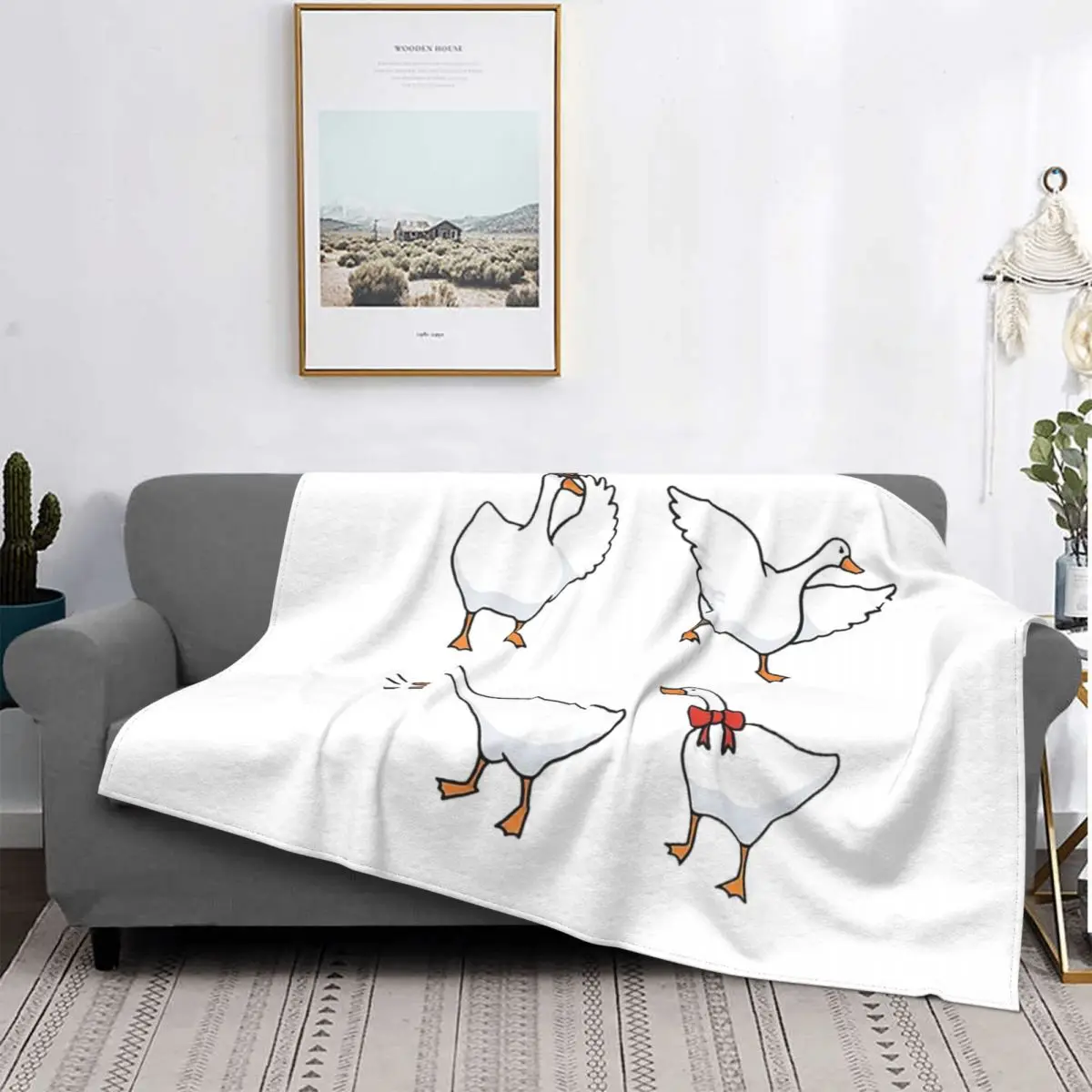 Farce And Funny Game Blanket Fleece All Season Goose Sticker Pack Cute Lightweight Throw Blankets For Office Travel Bedspread