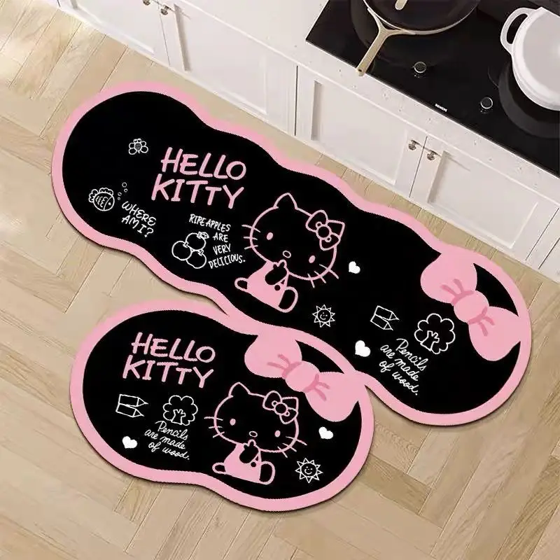 Diatom Mud Cartoon HelloKitty Kitchen Floor Mat Quick Drying No-rinse Household Dirt Strip Resistant and Oil Absorbing Carpet