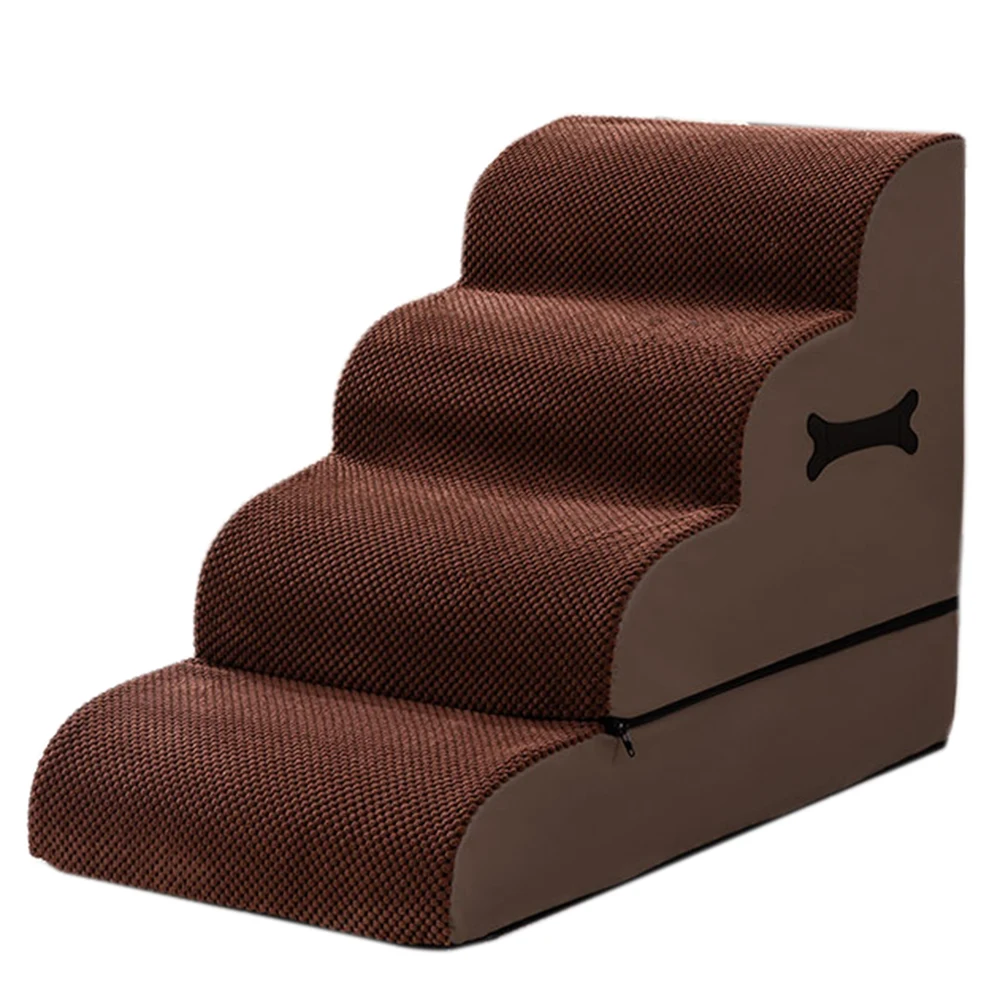 Ramp Pet Stairs 4-Tiers Dog Stairs Non-Slip Dog Ladders Ramp for High Bed and Couch Zipper Detachable Changeable for Dogs Cats