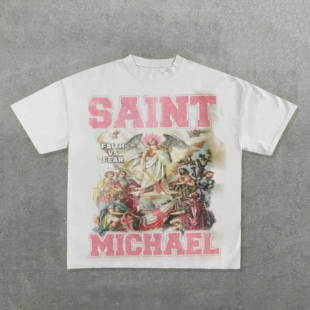 تي شيرت برقبة دائرية من Streetwear للرجال والنساء Harajuku كلاسيكي مطبوع عليه رسومات كبيرة الحجم وأكمام قصيرة تي شيرت ملابس قوطي