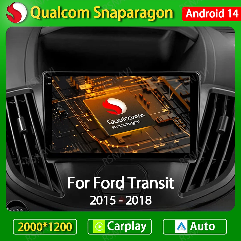 

Автомобильное радио Android 14 для Ford Transit 2015-2018 Мультимедийный стерео видеоплеер Навигация GPS Беспроводной авто Carplay WIFI 4G BT