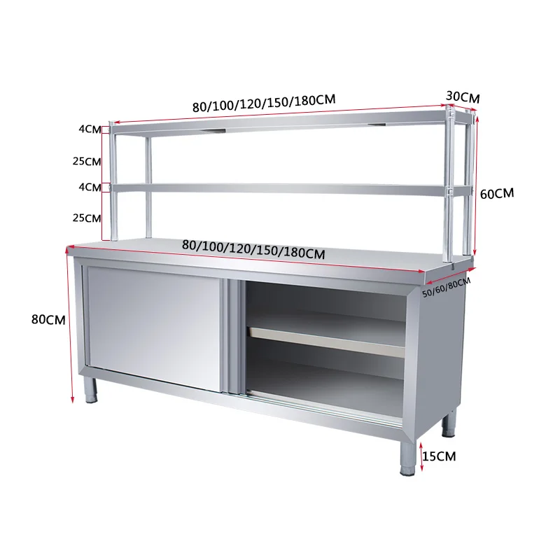 LTT stainless steel sliding door workbench kitchen stainless steel storage cabinet loading operation table