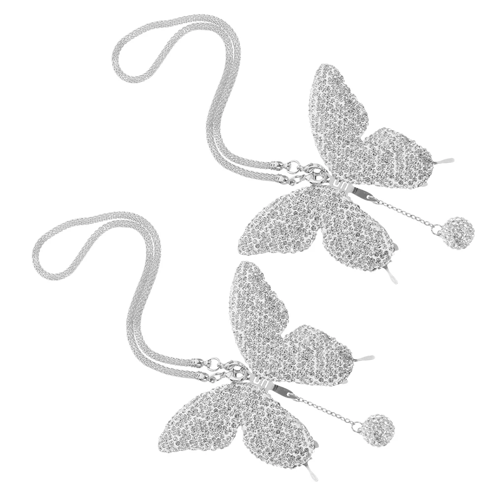 

2pcs Butterfly Pendant Crystal Car Mirror Hanger Bling Interior Decoration Sparkling Rhinestone Hanging Ornament For Women