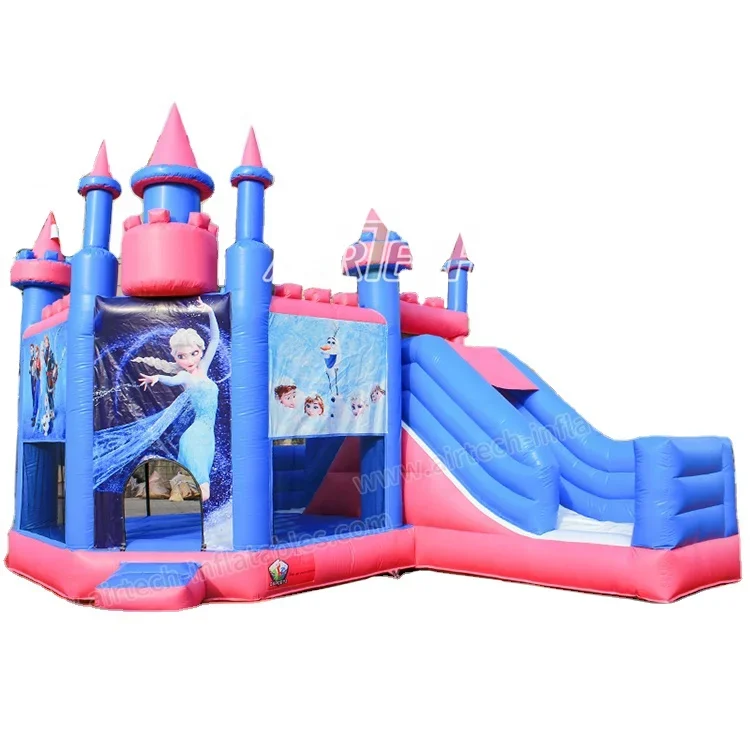 Top selling 5 in 1 bounce house bouncy castle pink and blue frozen inflatable castle for girls