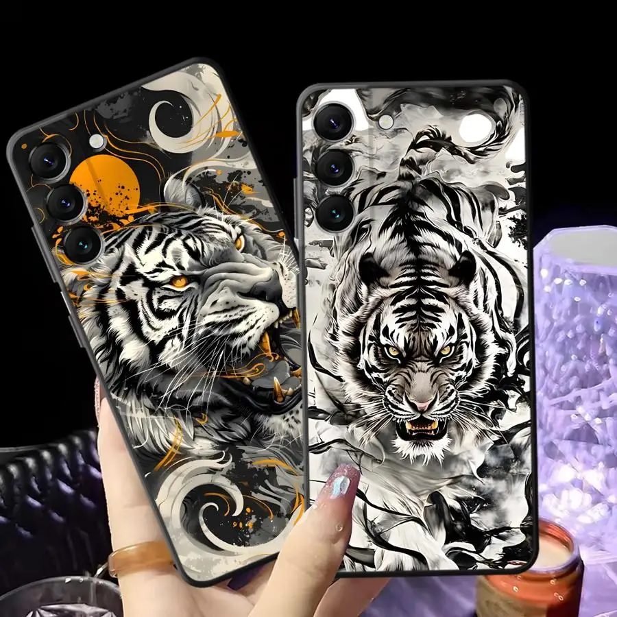 Coole silberne Tiger-Schwarz-weiche Handyhülle für Samsung Galaxy A52 A15 A54 A35 A17 A34 A23 A26 A25 A56 A53 A32 A24 A36 A16 A55