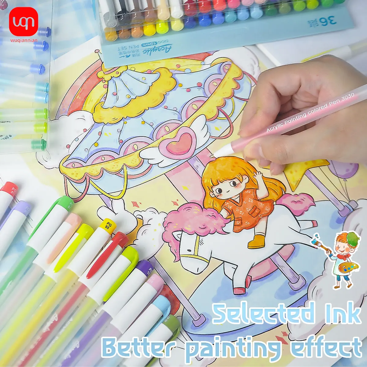 

WQN-36 Color Acrylic Gel Pen Set 1.00mm Colored Multicolor Ink Gel Pens for Writing, Drawing, and Markers Stationery