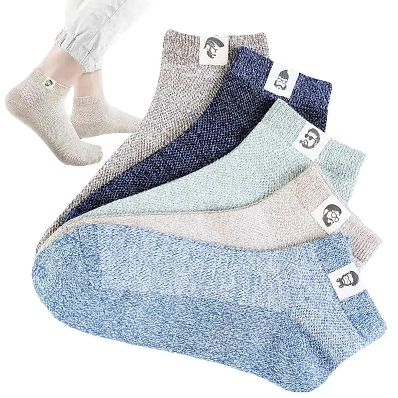 Summer Socks 5 Pairs Men Breathable Cotton Socks Ankle With Cloth Label Thin Mesh Socks Men Ankle Low-Cut Sport Socks For Women