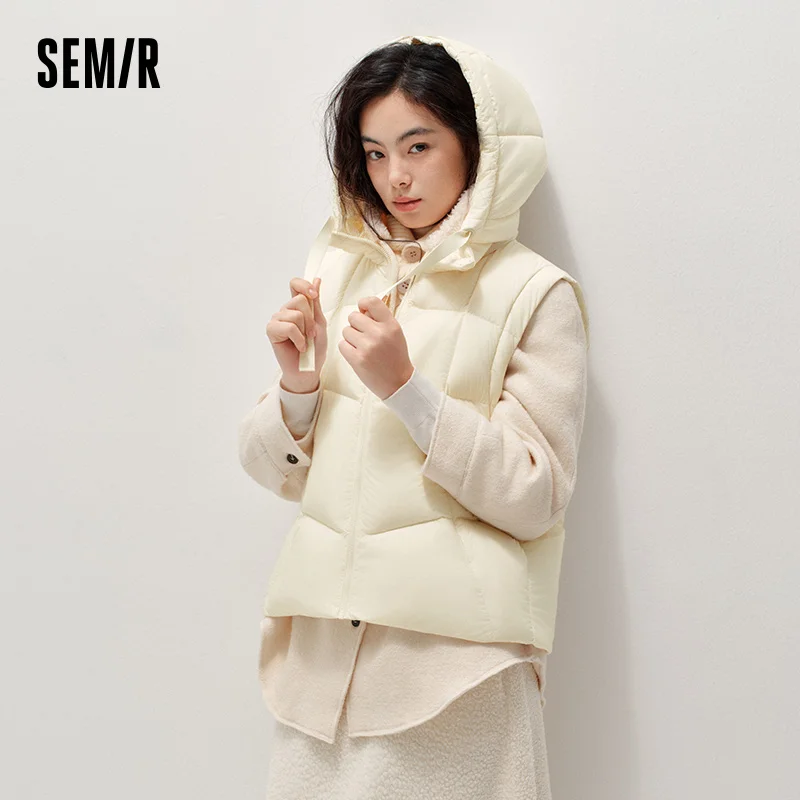 Semir Women Down Vest 90 Percent Down Fill Water Repellent Panel Design Solid Color Hooded Minimal Design 2026 New