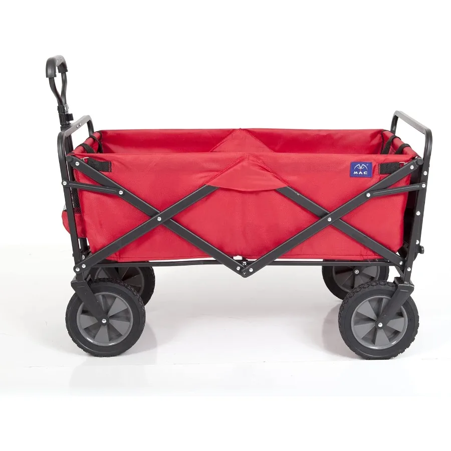 MACSPORTS Zusammenklappbarer Outdoor-Utility-Wagen mit Klapptisch und Getränkehalter, leuchtend rot