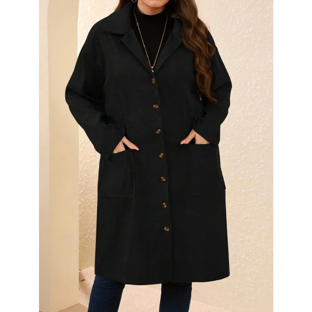 เสื้อโค้ทเทรนช์โค้ทผู้หญิงไซส์ใหญ่ รุ่น Winter Plus-Size สีพื้น กระดุมแถวเดียว สไตล์เรียบง่าย แฟชั่นลำลอง ใช้งานได้หลากหลาย