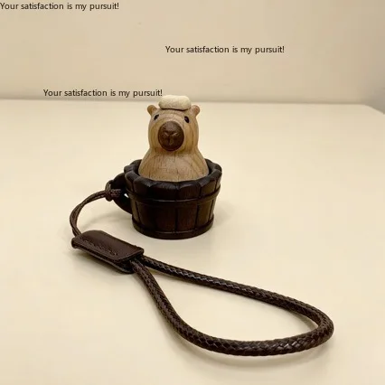 Walnut & Beech Spliced Capybara Press Stress Relief Toy Hand Carved Wooden Craft Portable Pendant