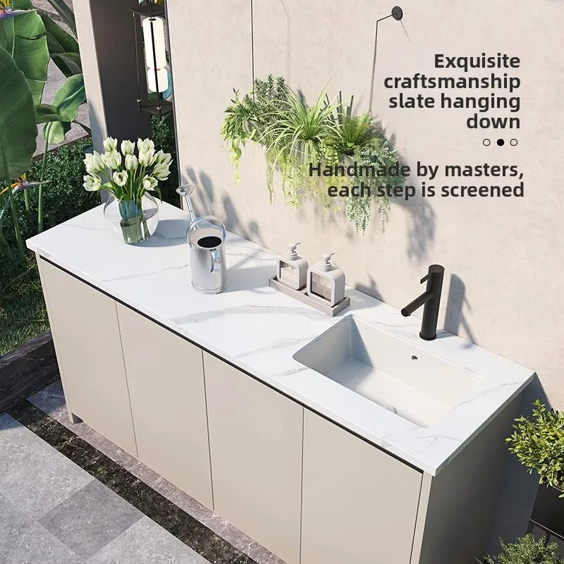 

Outdoor aluminum alloy bathroom cabinet Balcony full bottom hanging rock slab wash basin cabinet cabinet Furniture