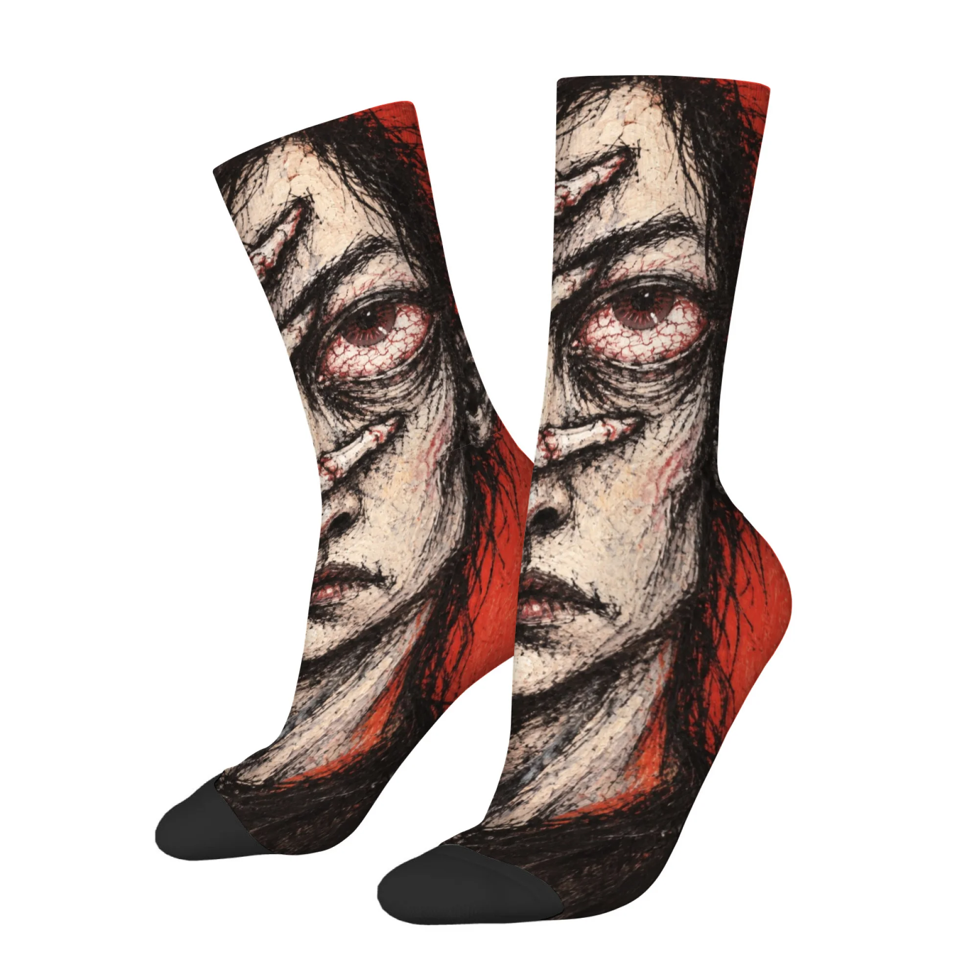 Abstract Print Gothic Skull Face Men's Socks Comfortable Non-slip Skin-friendly Socks Hip-hop Fashionable Outdoor Casual Socks