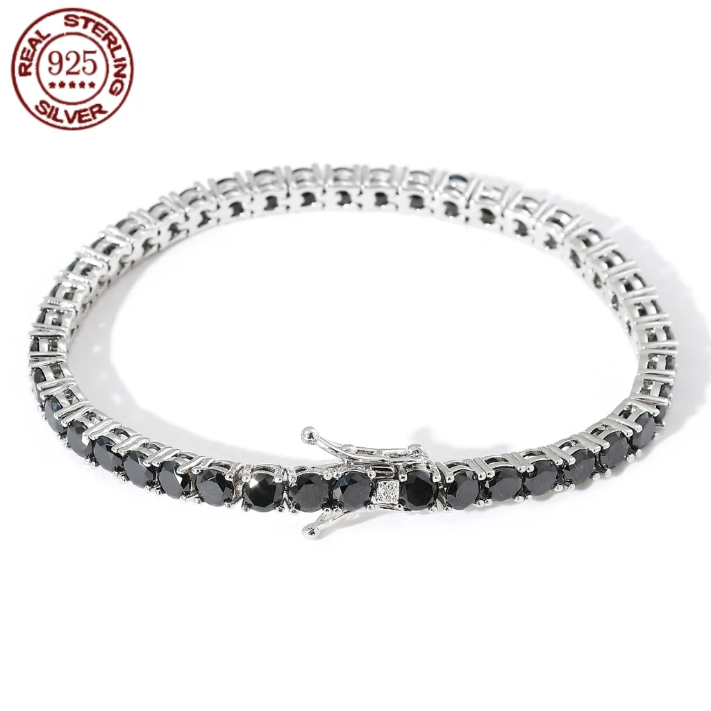 

100% Real S925 Sterling Silver Plated 18K Gold 5A Grade Zircon Black Tennis Bracelet for Men and Women Fashion Exquisite Jewelry