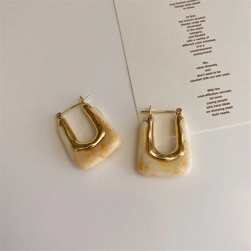 2024 New Trendy Transparent Resin Hoop Earrings for Women Girls Geometric Irregular Metal Acrylic Earrings Party Jewelry